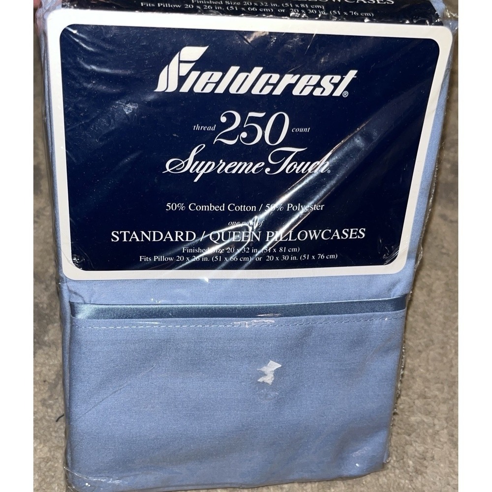 FIELDCREST SUPREME TOUCH‎ 250 TC PAIR STANDARD PILLOWCASE SET BLUE NEW